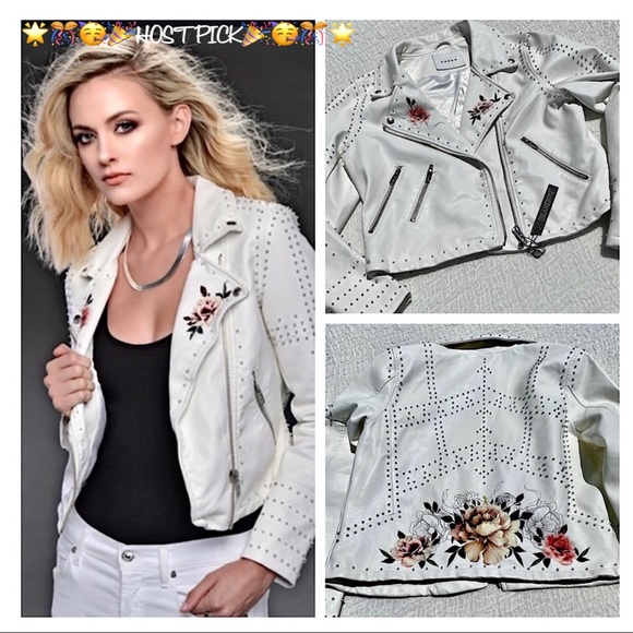 🎉HOST PICK🥳 NWT Blank NYC Floral Stud Trendy Zip Moto Bomber Crop Jacket - Picture 16 of 16